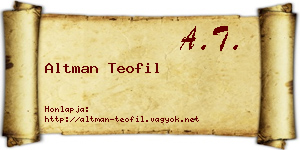 Altman Teofil névjegykártya